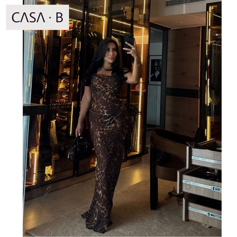 5⭐️CASA B| Vivianne Leopard Print Sheer Maxi | Bold Resortwear Statement Dress